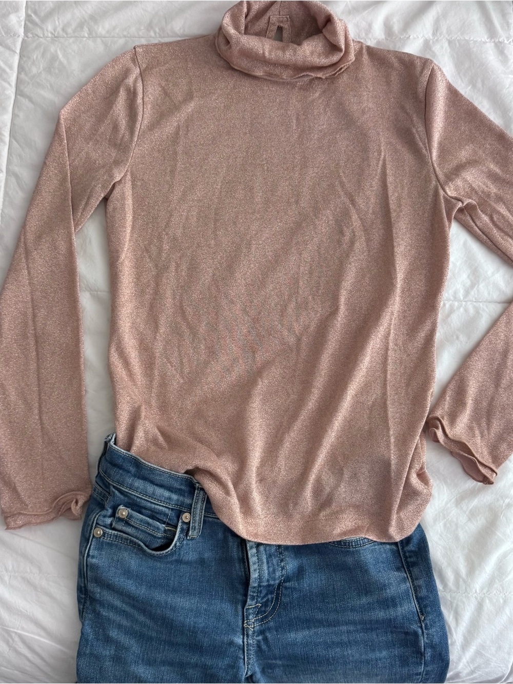 J. Crew Sparkle Long-Sleeve Turtleneck Top in Light Rose